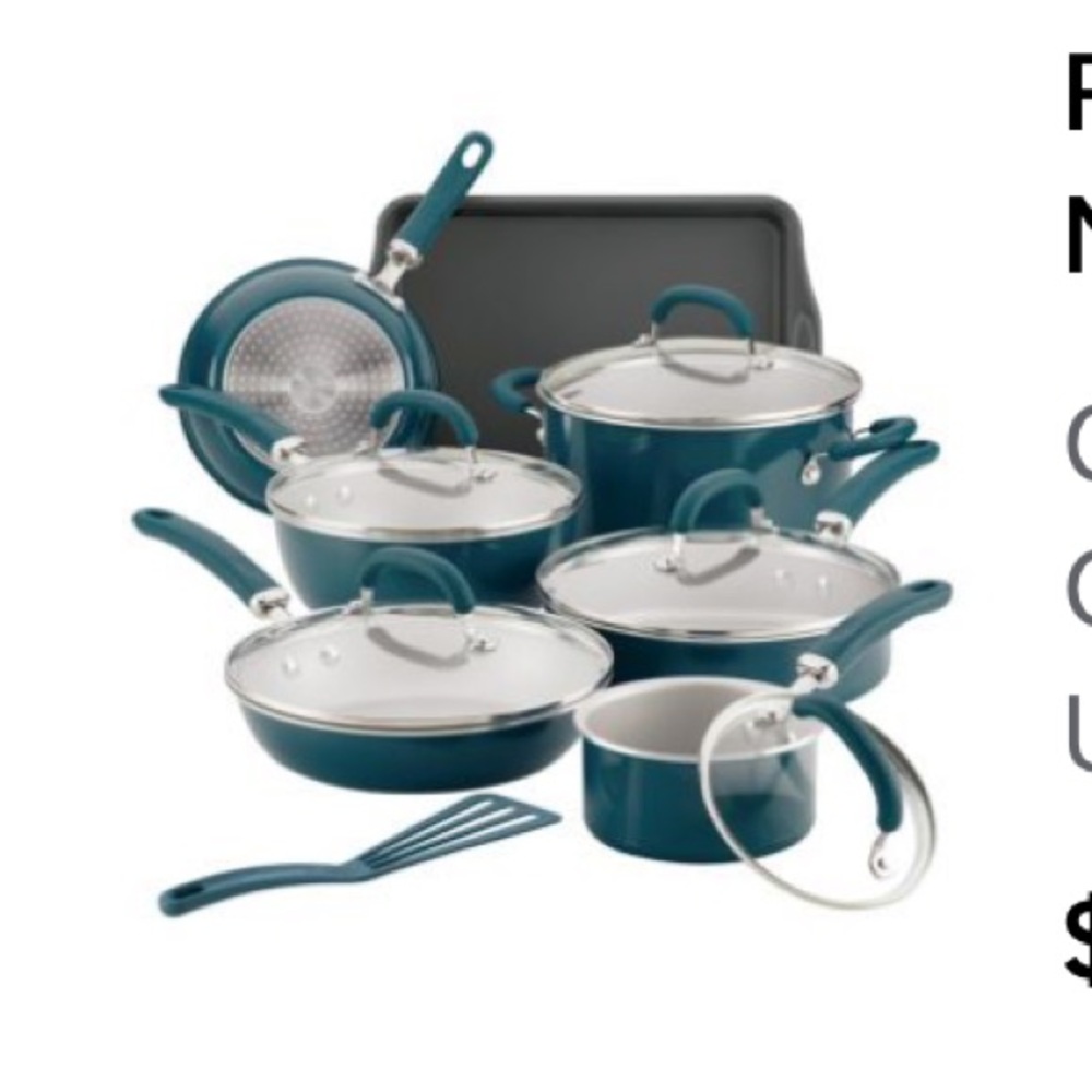 Rachael Ray Teal Shimmer Nonstick Cookware Set